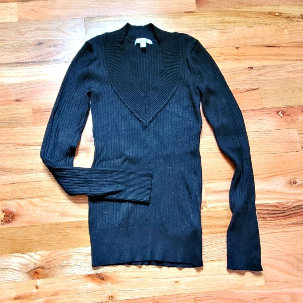 Grane Black V-Neck Ribbed Knit Sweater Y2K Juniors Medium